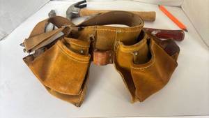 lot 4308 image: Tool Belt with 2 Claw Hammers and Pliers