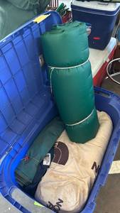 lot 4344 image: The North Face Sleeping Bag, Green Air Mattress and more in Storage Bin