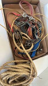 lot 4348 image: Mixed Rigging Hardware Lot Block Pulleys Chain Rope Wire Cable Straps