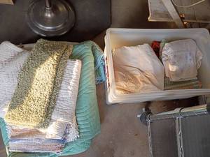 lot 4408 image: Tote Full of Old Rugs, Sheets, Throw Blankets and More