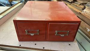 lot 4530 image: Red 2-Drawer Metal Storage Cabinet with Label Holders 6x14.5x15