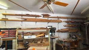 lot 4534 image: Assorted Lumber and Wood Pieces Workshop Lot. Wood on Wall ONLY