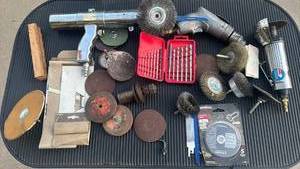 lot 4600 image: Air Angle Grinder Kit with Wheels Brushes Bits and Accessories and more