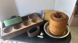 lot 4701 image: Small Engine Air Filter Maintenance with Wooden Caddy and Spool of String