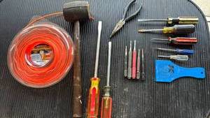lot 4720 image: Hand Tools & Trimmer Line Lot - Hammer, Screwdrivers, Pliers, Square One .095 Trimmer Line