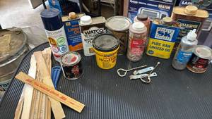 lot 4901 image: Mixed Workshop Lot Wood Finishes, Oils, Fillers, Paint & Hardware Openers