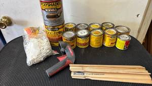 lot 4906 image: Minwax Wood Finish Stain and Polyshades Polyurethane Lot with Brush and Applicator