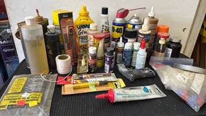 lot 4907 image: Craft Supplies Lot Wood Stain Glue Lubricant Adhesive Paint Markers Tools
