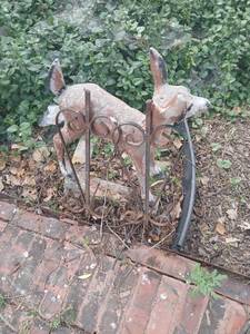 lot 5031 image: Garden Yard Ornament Lot Deer Figurines Metal Scrollwork you remove