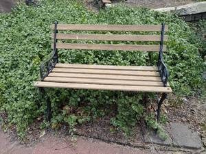 lot 5059 image: Garden Bench with Wood Slats and Cast Iron Frame