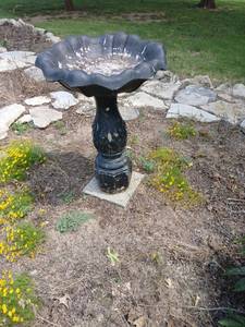 lot 5064 image: Bird Bath Pedestal Garden Ornament with Fluted Bowl 2 pieces. 33 x 21 in
