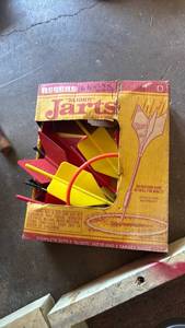 lot 4228 image: Vintage Regent Slider Jarts Outdoor Game with 4 Jarts and 2 Target Rings