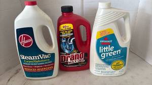 lot 4233 image: Hoover SteamVac CarpetUpholstery Detergent 64 oz  Drano Max Gel 80 oz  Bissell Little Green Formula 64 oz