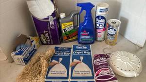 lot 4234 image: Household Cleaning Supplies Lot Bissell Woolite Overnight Diaper Bags and more