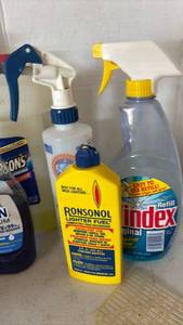 lot 4238 image: Household Cleaning Products Lot Spray Bottles Lighter Fuel Degreaser and more