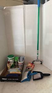 lot 4241 image: Cleaning Supply Lot with Grabber, Broom, Cloths and Accessories