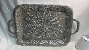 lot 77 image: Rectangular Serving Tray with Handles and Leaf Motif Relief