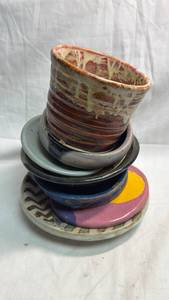 lot 90 image: Pottery Lot of 9 Pieces - Handthrown Ceramic Vessels