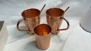 lot 95 image: Moscow Mule Copper Mugs with Straws