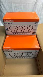 lot 140 image: Sylvania Eco LED 60W A19 Frosted Daylight 8-Pack Bulbs - 3 Packs of 8, 24 Total