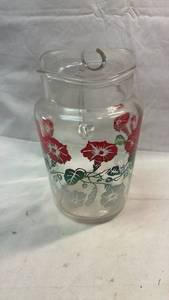 lot 165 image: Glass Pitcher with Red Floral Decoration