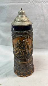 lot 167 image: Decorative Music Box Beer Stein with Lid and Thumb Rest
