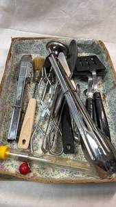 lot 196 image: Kitchen Utensil Lot with Tools, Tongs, Spatulas, Ladle, Brush, Whisk and More