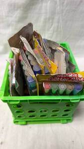 lot 198 image: Washable Glitter Glue Multi-Pack Set in Green Storage Basket
