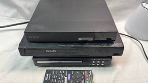 lot 208 image: Sony Blu-ray Player, Philips DVD Player, Sylvania DVD Player Lot with Remote