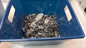lot 239 image: Bulk Lot of Magnetic Hematite Beads in Blue Plastic Bin
