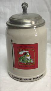 lot 32 image: Krauss-Maffei Munich Arbeiterschaft J.A. Maffei A.G. Ceramic Stein with Lid