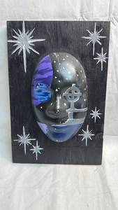 lot 47 image: Hand-Painted Wall Art on Wood Panel with Cross and Celestial Design