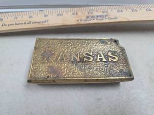 lot 56 image: Fritz Brass Kansas State-Shape Two-Piece Metal Box