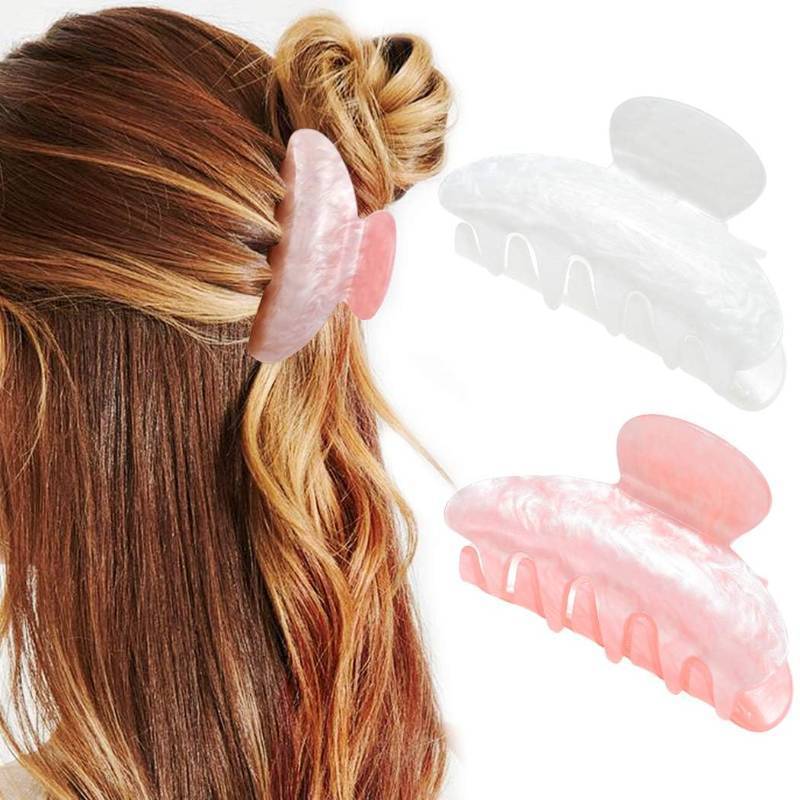 lot 13367 image: CAKURE Acrylic Claw Clip White Hair Clips Medium Hair Claw Clips Hair Accessories for Women and Girls (Pack of 2) - Retail $8