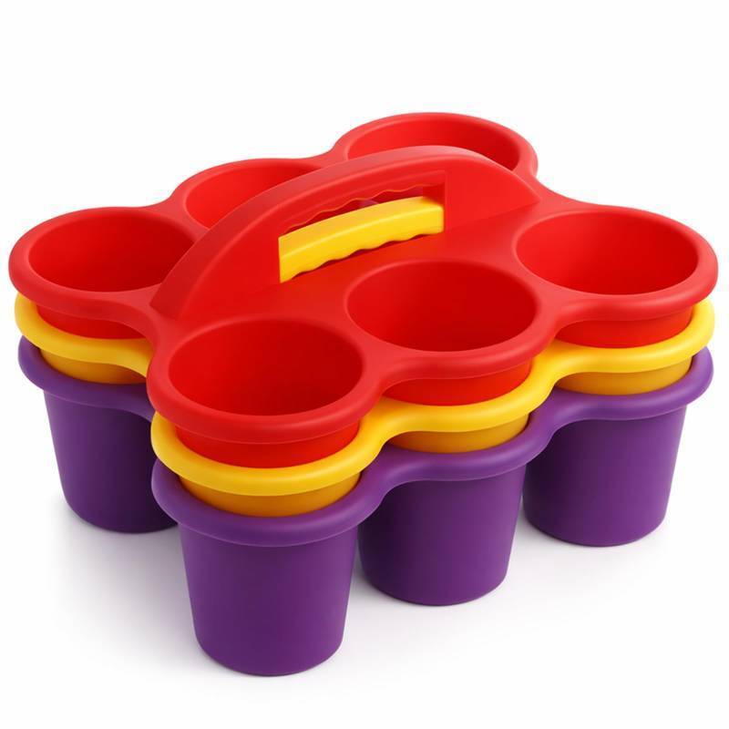 lot 13456 image: TOPZEA 2 Pack Classroom Caddy Organizer with Handle, 6 Compartments Plastic Table Caddy Drink Cups Holder Caddies Desk Organizer Basket for School & Art Supplies, Pencil, Crayon, Crafts, Home Office - Retail $21