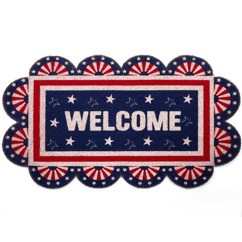 lot 13507 image: Dunzy Welcome Patriotic Door Mats Outdoor 4th of July Door Mat Coir American Flag Memorial Day Rug Non Slip Entrance Patriotic Outdoor Rug for Independence Day Front Porch Entryway Decor, 18 x 30 Inch - Retail $30