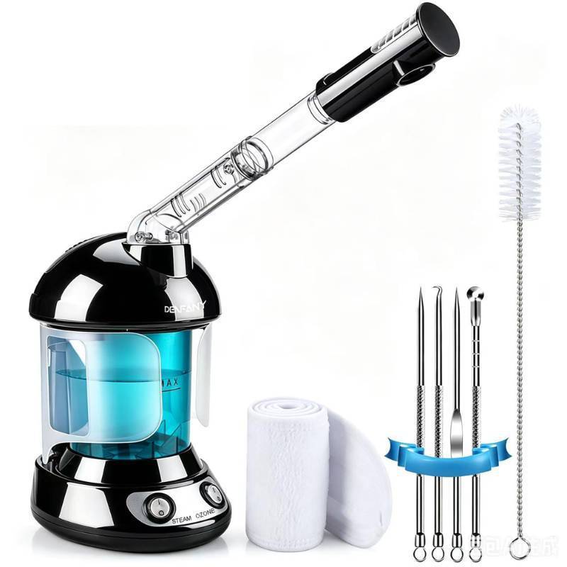 lot 1433 image: Facial Steamer - DENFANY Nano Ionic Face Steamer with Extendable 360° Rotating Arm - Portable Facial Steamer for Personal Care at Home or Salo Black - Retail $50