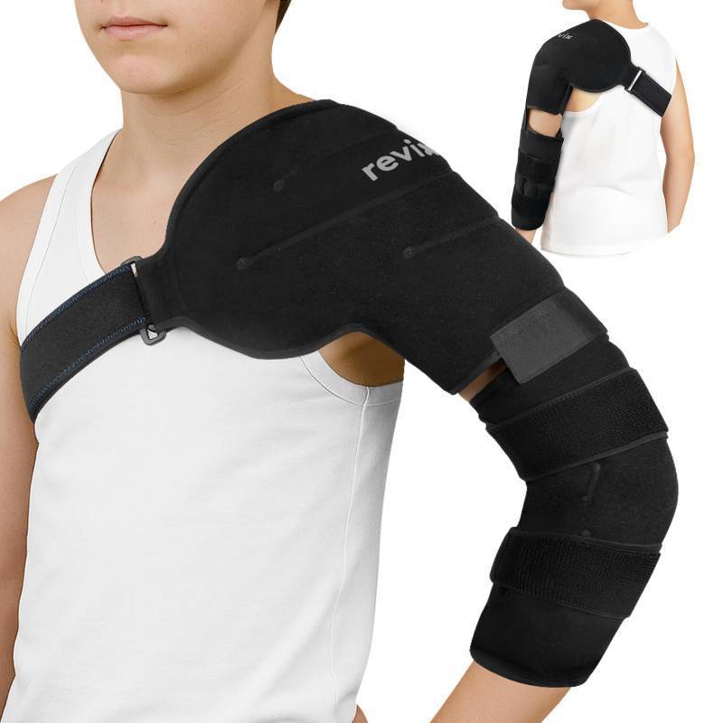 lot 1553 image: REVIX Youth Shoulder Arm Ice Pack Wrap for Pitchers Reusable Ice Arm Sleeve for Young Volleyball Player & Athletes, Cold Therapy for Shoulder & Elbow, Throwing Recovery, Muscle Relax & Daily Use - Retail $28