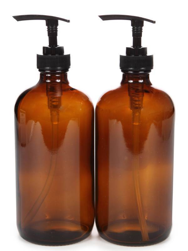 lot 1565 image: Vivaplex Large 16 oz Amber Glass Bottles with Black Lotion Pumps - 2 pk - Retail $10