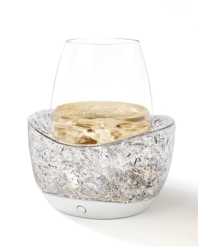 lot 1662 image: Wine Chiller for Glass Stemless Wine Glass Chiller Keeps Your Glasses of Vino Cold 10 Color Light Modes Separable Wine Essentials Accessories (White) - Retail $30