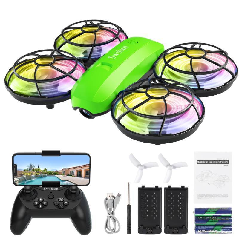 lot 1519 image: Swifsen Kids Drone with Camera Mini Rc Toy for Boys, Beginners, Birthday Gifts for Boys and Beginners,Quadcopter Light Toy With 2 Batteries,Rc Drone Indoor Small Helicopter,Altitude Hold - Retail $40