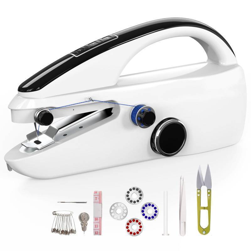 lot 15291 image: Handheld sewing machine,easy to use, electric sewing machine fast sewing speed, Easy sewing of clothes and fabrics, suitable for beginners DIY white