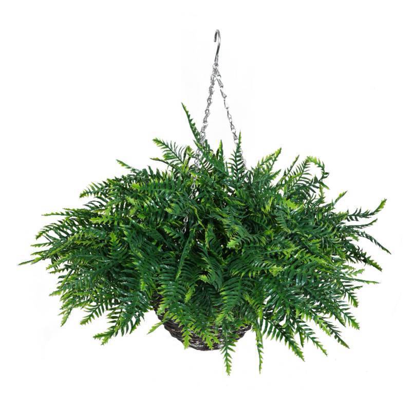 lot 60640 image: QIANYUN Fake Hanging Plants for Outdoors Artificial Boston Fern, UV Resistant Greenery for Front Porch Decor, Patio, Balcony & Home Decor (2, Green) - Retail $70