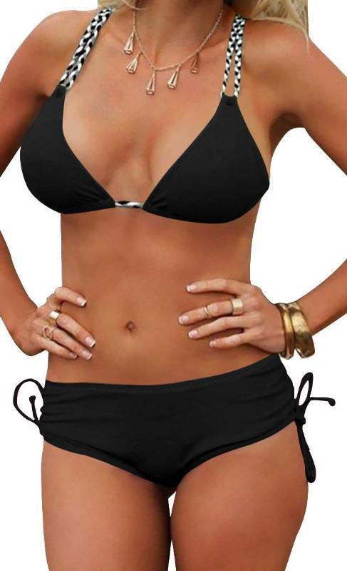 lot 7276 image: Upopby Womens Sexy Boyshort Bikini Bottom Side Tie Cheeky Swimsuit Bottoms Ruched Tankini Swim Shorts Black M - Retail $20