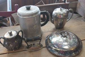 lot 1907 image: Vtg. Silver Teapot and More