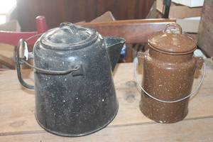 lot 1973 image: Vintage Enamelware Coffee Pot and More