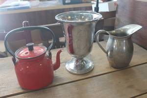 lot 1975 image: Vintage Enamelware Teapot and More