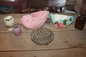 lot 1981 image: Vintage Teapot Wall Pocket, Planter and More