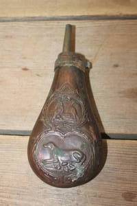 lot 2051 image: Antique Copper & Brass Black Powder Horn