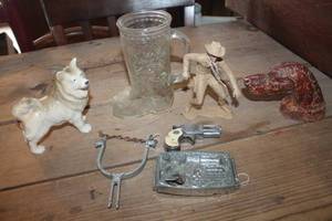 lot 2056 image: Vintage Toy Cap Gun, Dog Cane Top and More